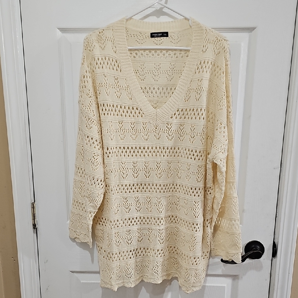 Cream Knit V-Neck Sweater